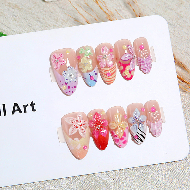 Artificial nail set with floral 3D decorations Kalsten