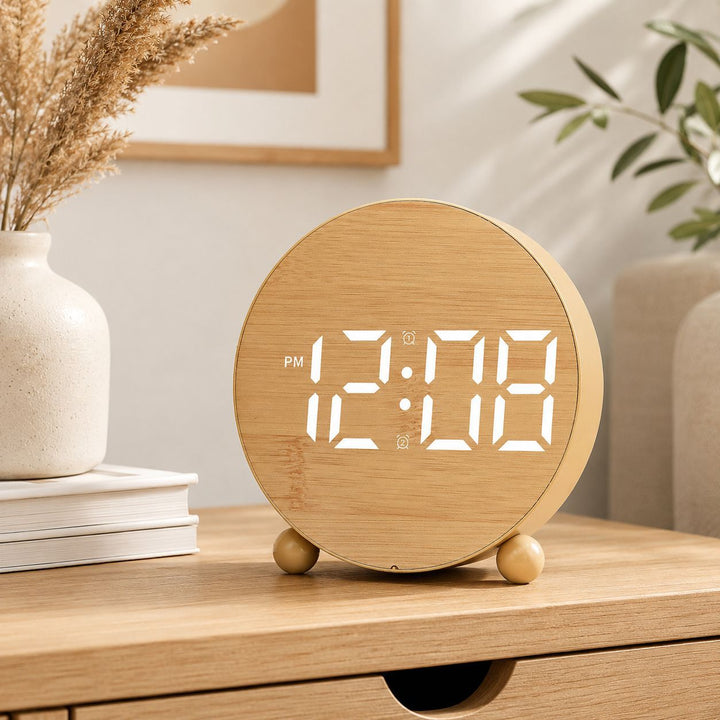 Digital Alarm Clock in Modern Wooden Design Kalsten