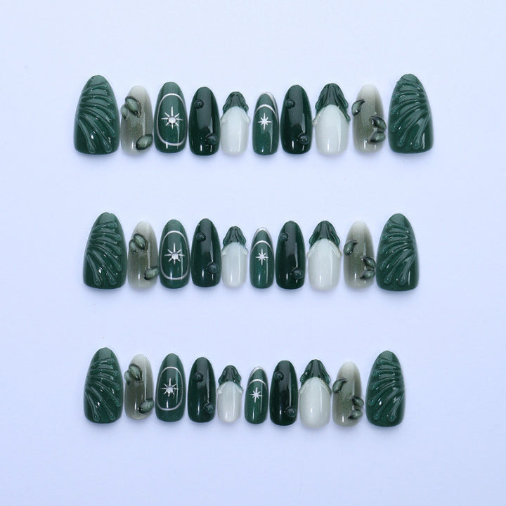 Artistic Leaf-Embellished Press-On Nail Art Set Kalsten