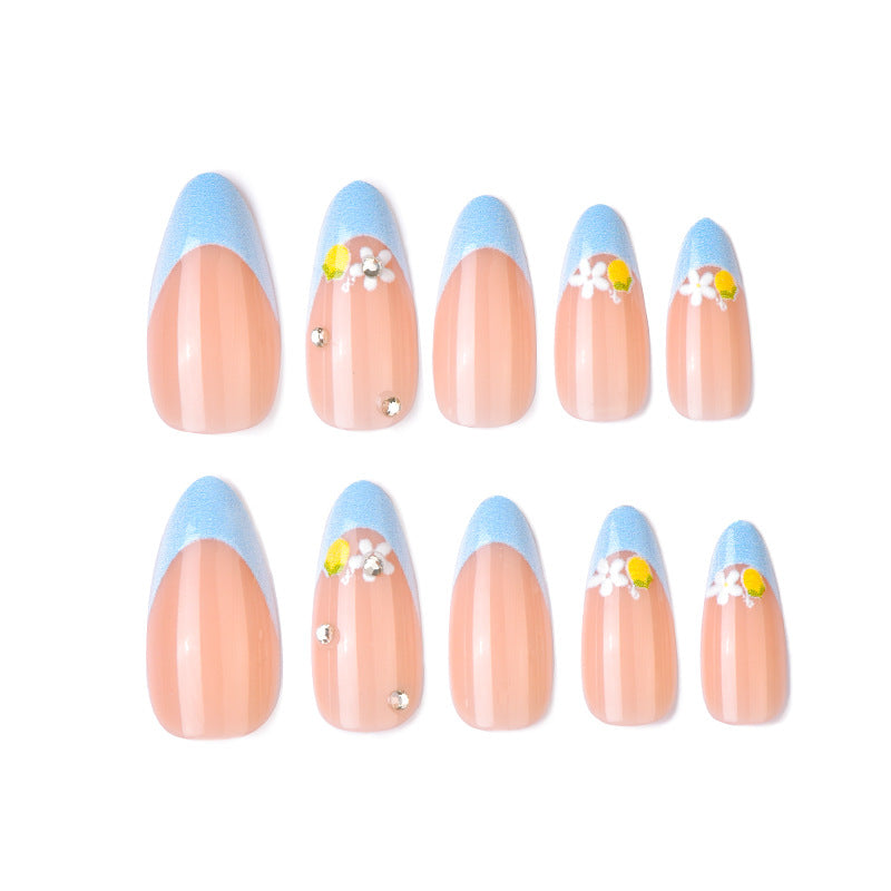 Artistic Floral and Gem-Embellished Press-On Nail Art Kalsten