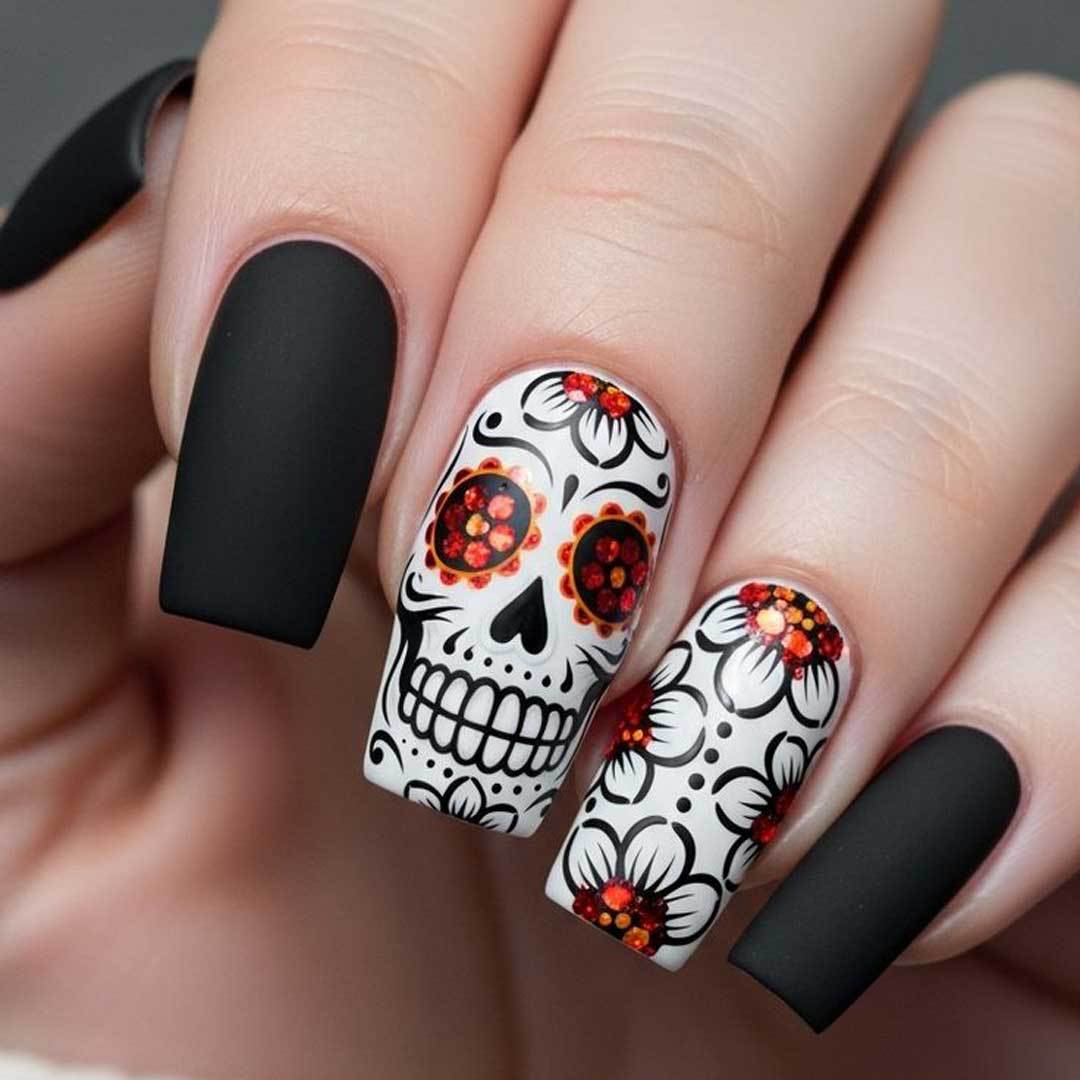 Artistic Skull and Floral Nail Art Kit