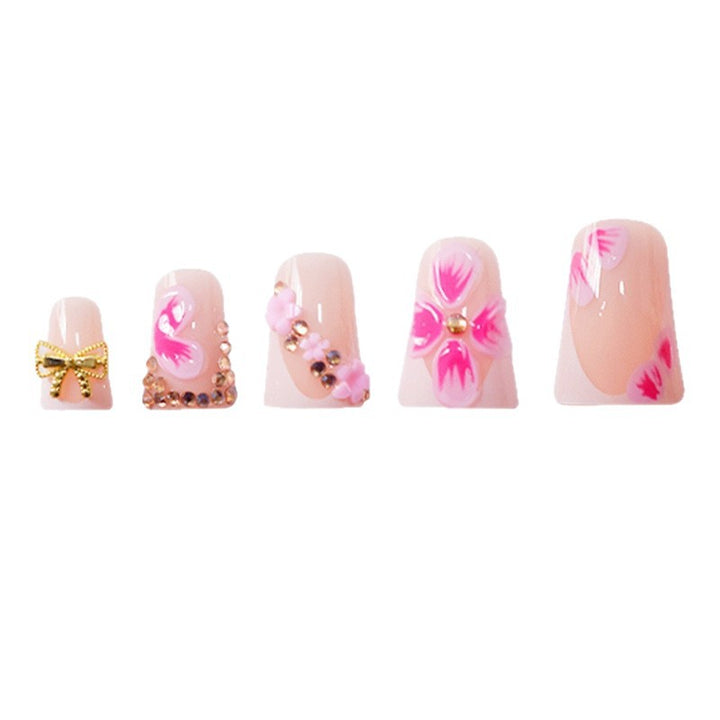 Elegant Floral Press-On Nail Art with Gem Accents Kalsten