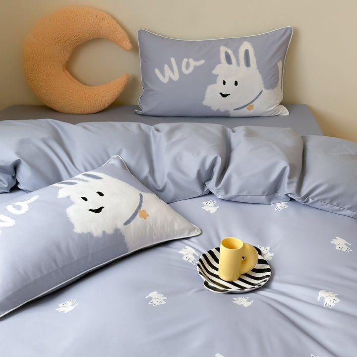 Children's bedding set with cute bear and snowman print made of soft cotton satin