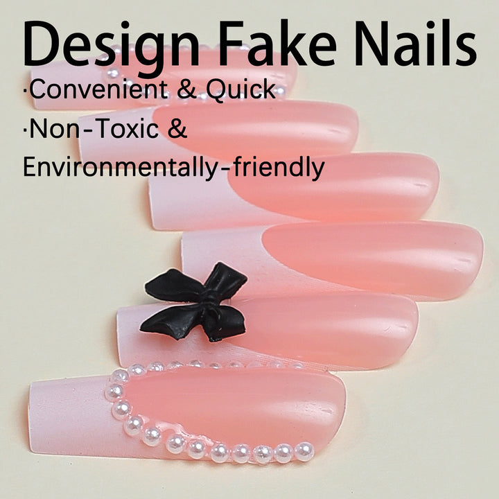 Artificial nail set with elegant rhinestone and bow decorations Kalsten