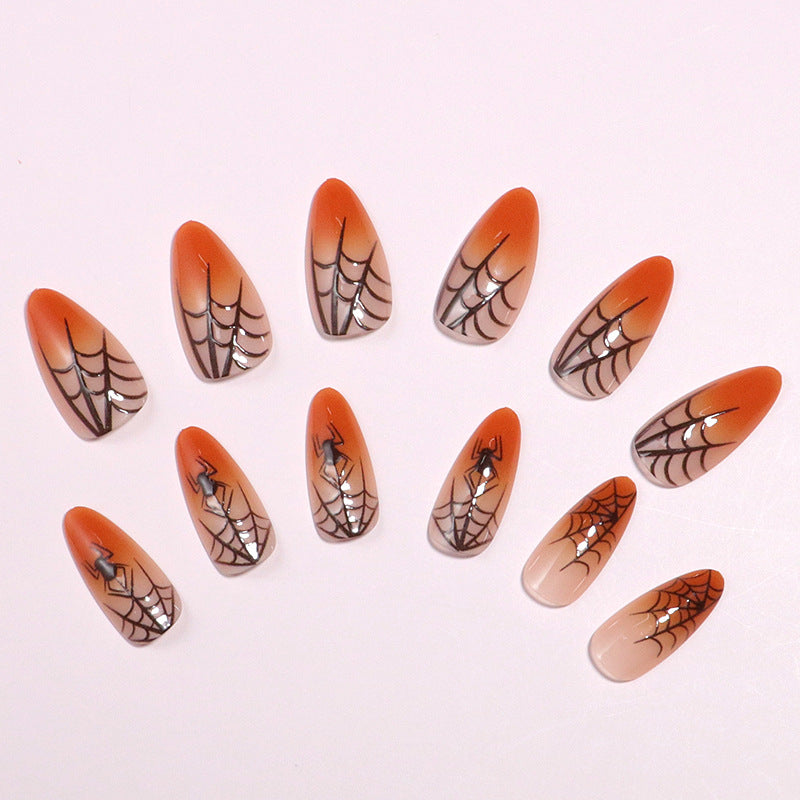 Halloween Themed Stiletto Press-On Nails with Spider Web Design Kalsten