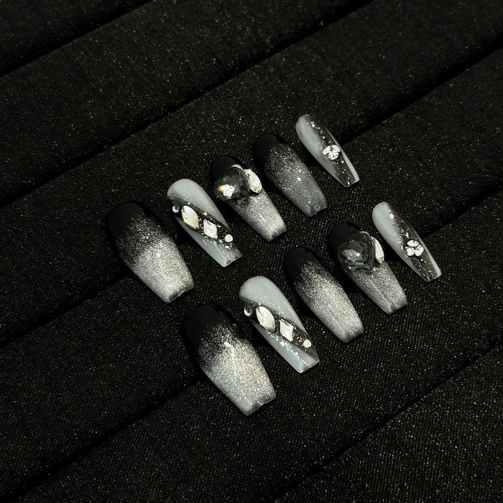 Artistic Ombre Press-On Nail Set with Gemstone Accents
