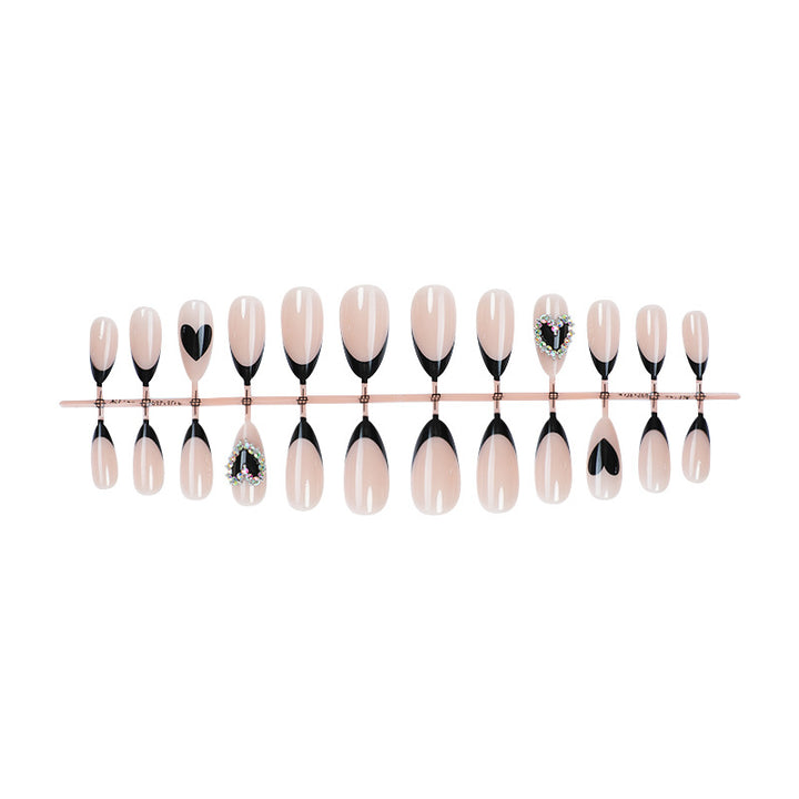 Artistic Press-On Nail Set with Heart and Gem Details kalsten
