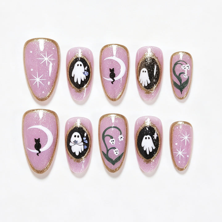 Halloween-Themed Ghost and Cat Press-On Nail Art Set Kalsten
