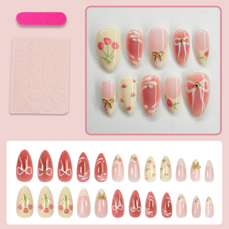 Artificial nail set with floral accents and elegant glitter Kalsten
