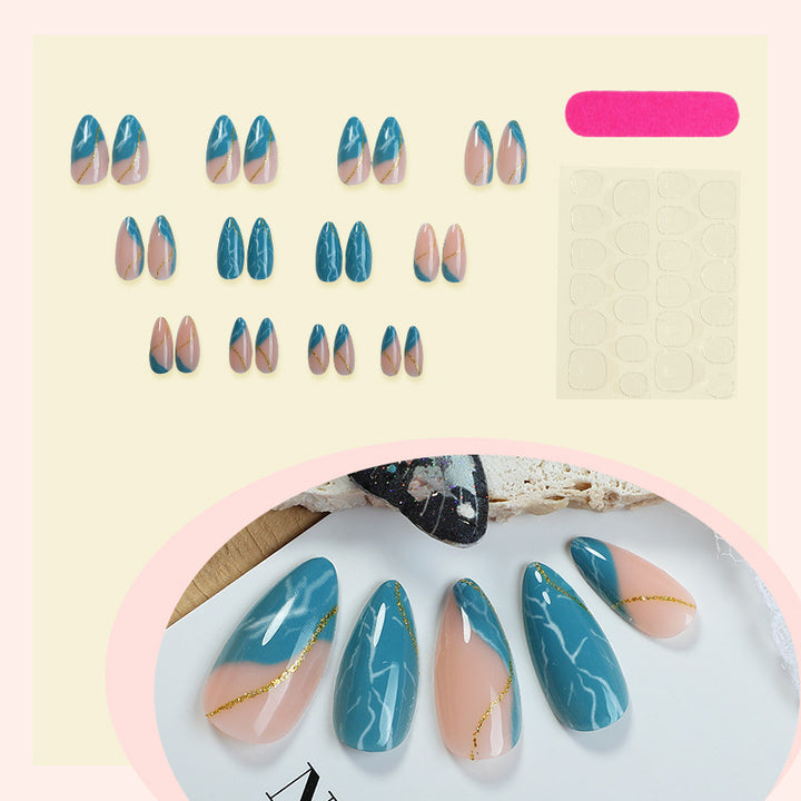 Elegant Decorative Press-On Nail Set with Marble and Gold Accents kalsten