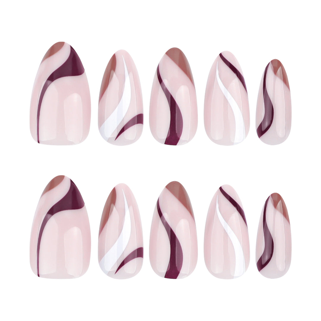 Elegant Nail Art with Modern Wave Pattern and Glitter Accents Kalsten