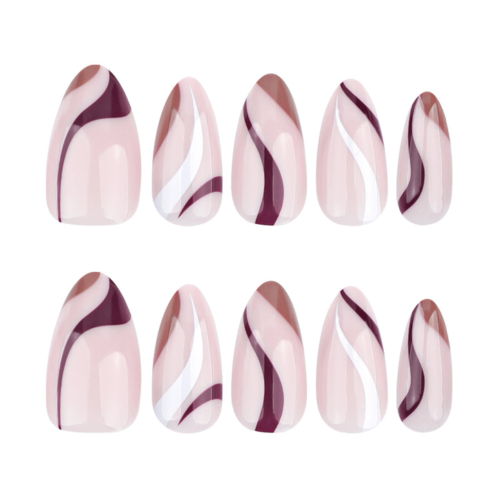 Elegant Nail Art with Modern Wave Pattern and Glitter Accents Kalsten
