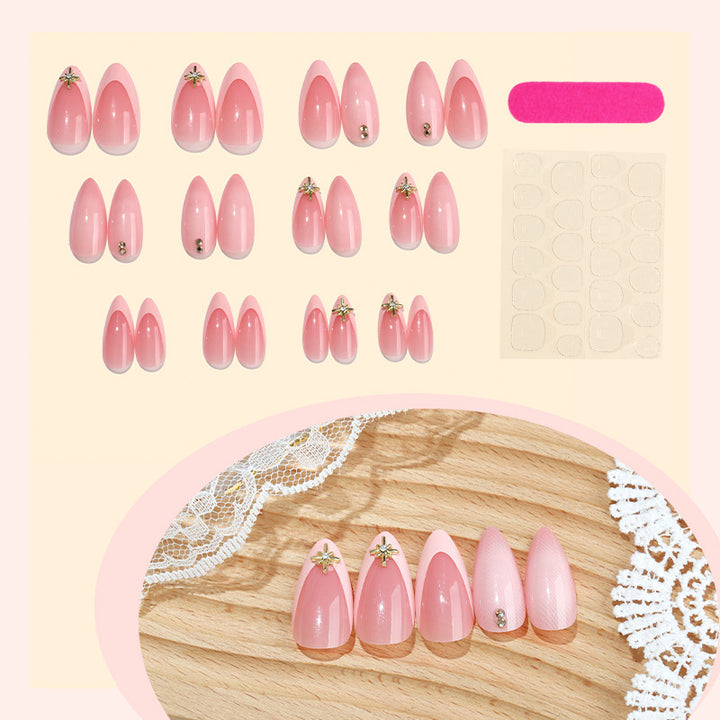 Stylish Press-On Nail Art Set with Floral and Gem Accents Kalsten