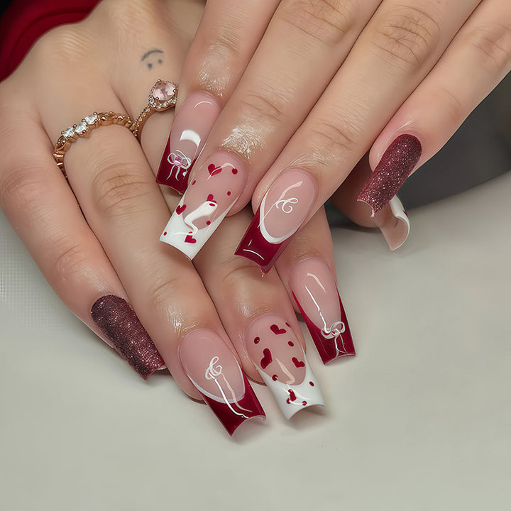 Elegant Press-On Nail Set with Artistic Heart and Glossy Finish Kalsten