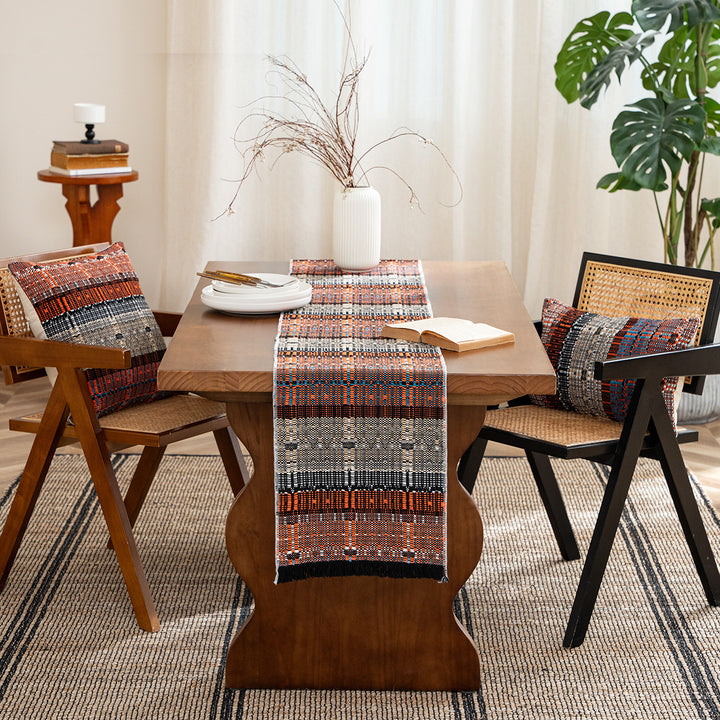 Woven table runner in ethnic look made of cotton blend with fringes Kalsten