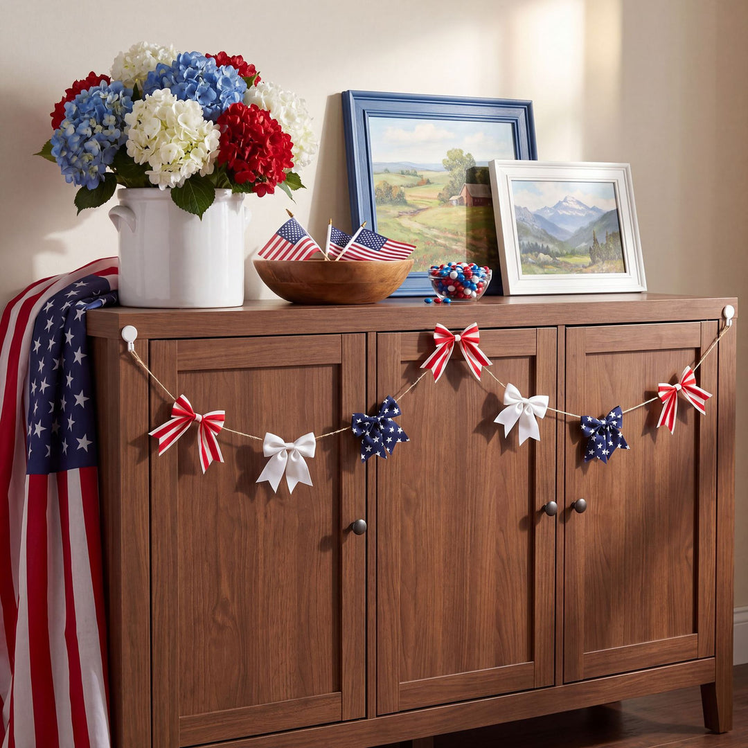 Unisex decorative bow garland made of fabric with jute rope and removable bows Kalsten
