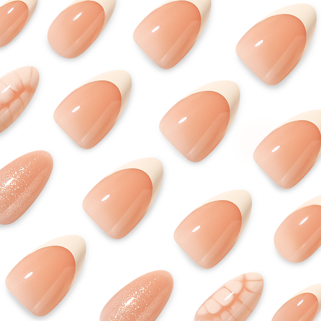 Artful nail extensions with shimmering glitter and unique design Kalsten