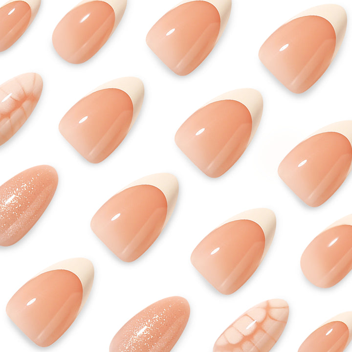 Artful nail extensions with shimmering glitter and unique design Kalsten