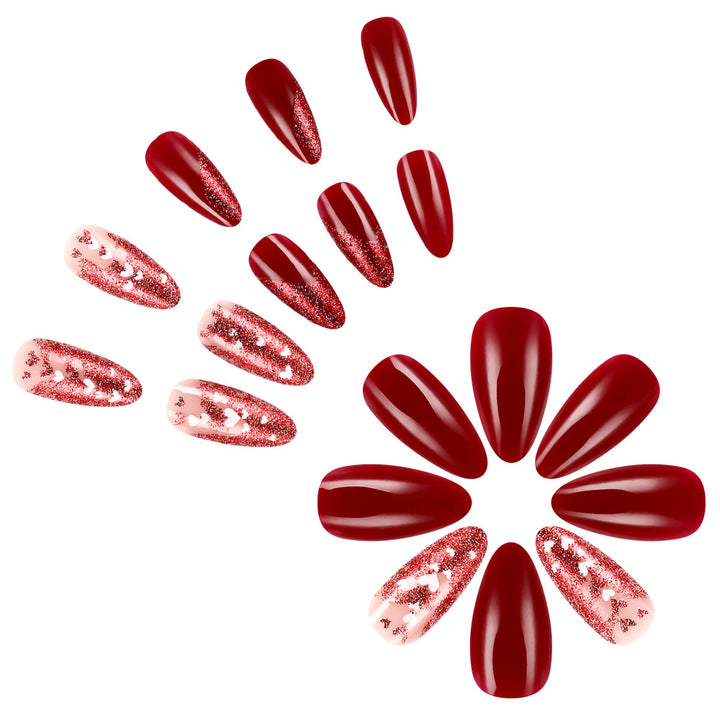 Heart-Embellished Glamourous Press-On Nails Kalsten