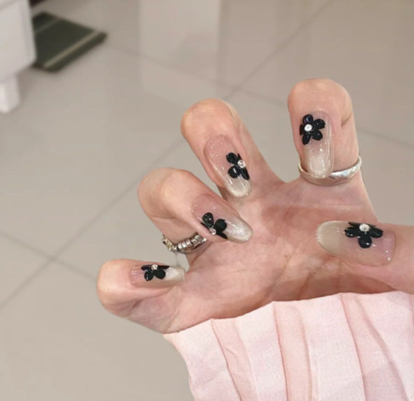 Artistic Press-On Nail Set with Elegant Floral and Decorative Accents Kalsten