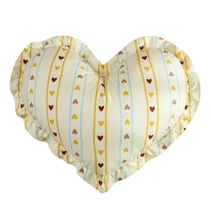 Heart-shaped cotton decorative cushion with gathered edge and heart stripe motif Kalsten
