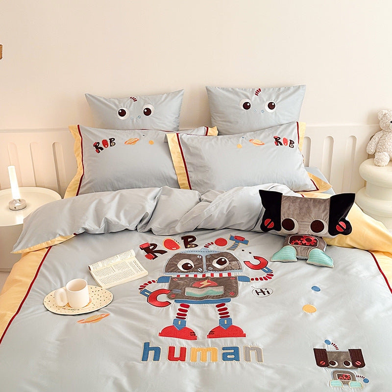 Children's bedding set with astronaut and star print, reversible function