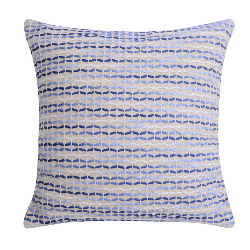 Decorative square cushion cover made of cotton-linen with tufted stripes and bouclé accents