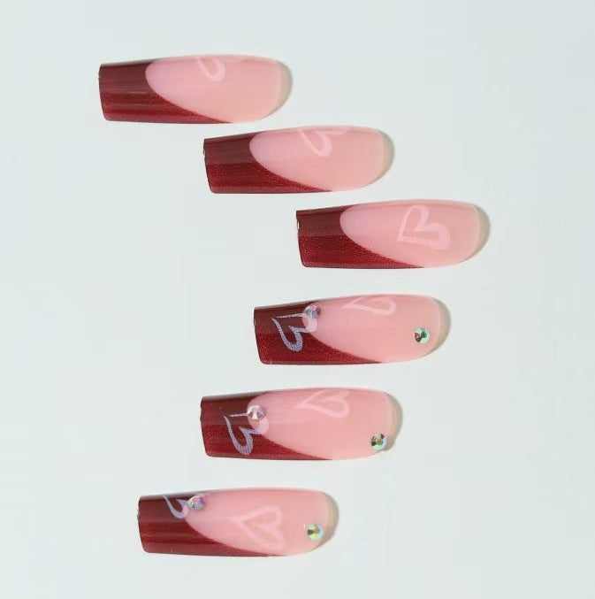 Decorative Press-On Nail Set with Heart Design Kalsten