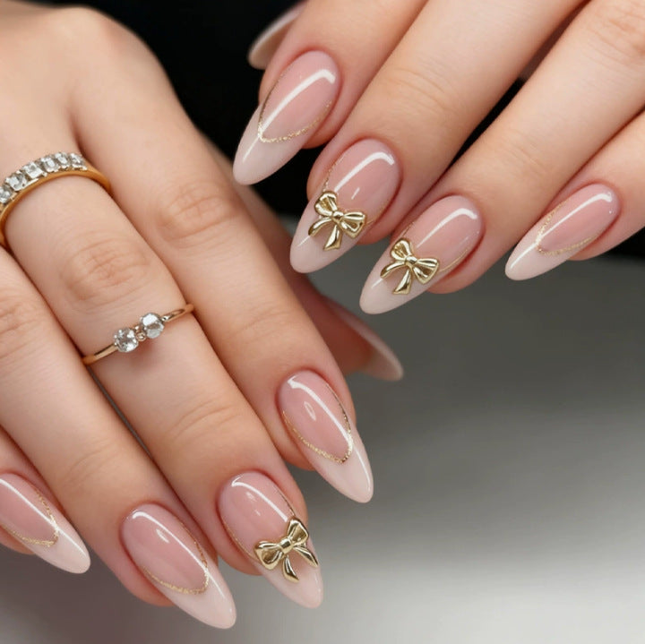 Creative Stiletto Nail Set with Gold Accents and Transparent Finish Kalsten