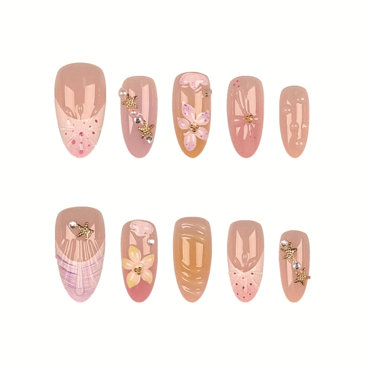 Decorative Press-On Nail Set with Floral Accents