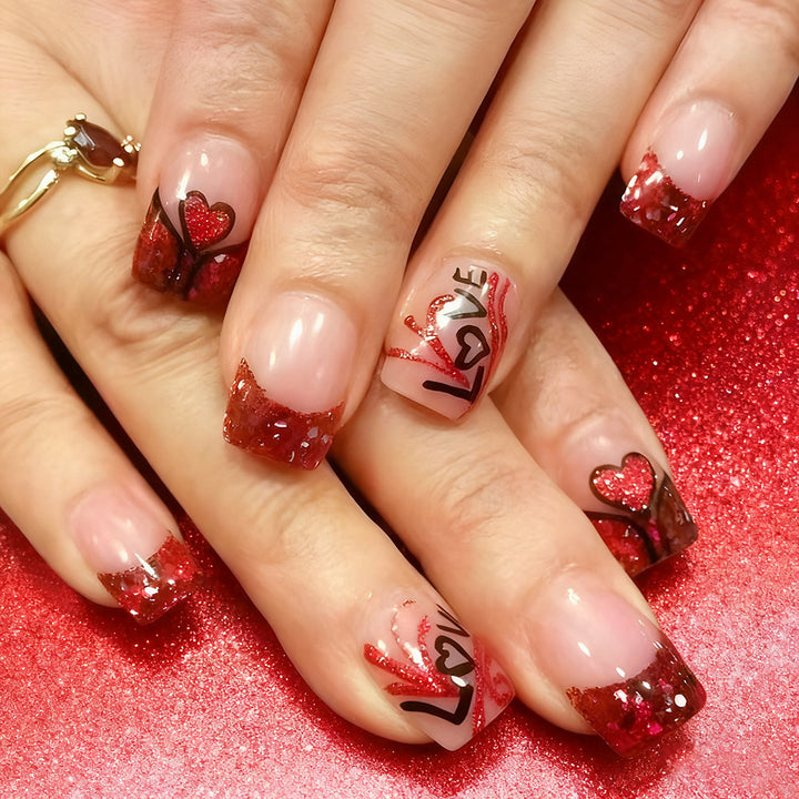 Love-Themed Glitter Graphic Press-On Nails Kalsten
