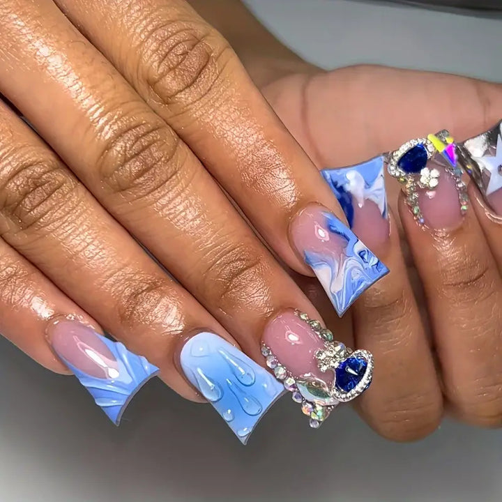 Artistic Acrylic Press-On Nail Set with Gem Accents Kalsten