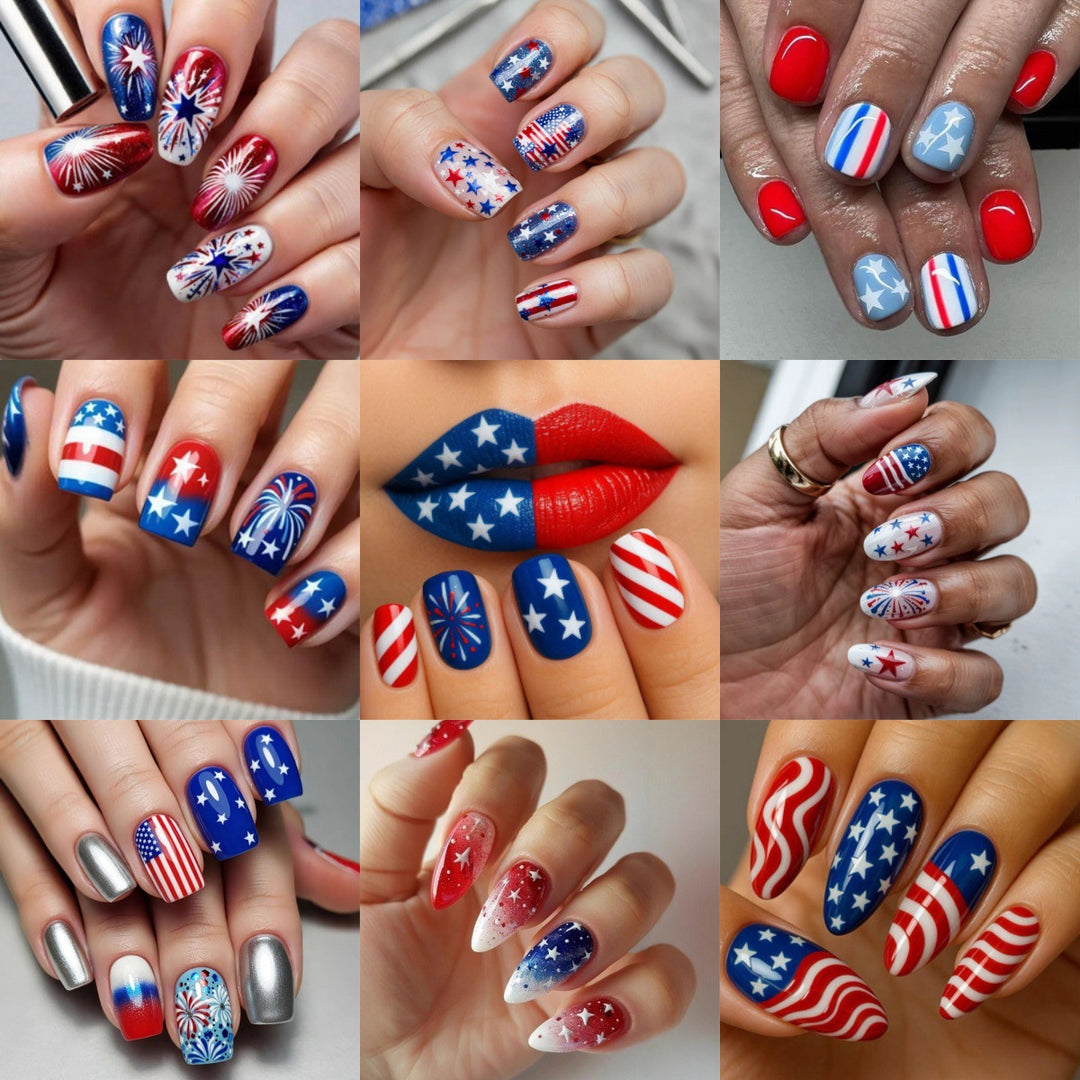 Creative Nail Design Set with Star and Stripe Motifs Kalsten