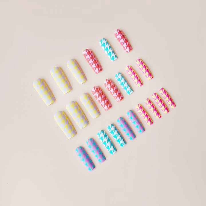 Fashionable houndstooth pattern artificial nail set Kalsten