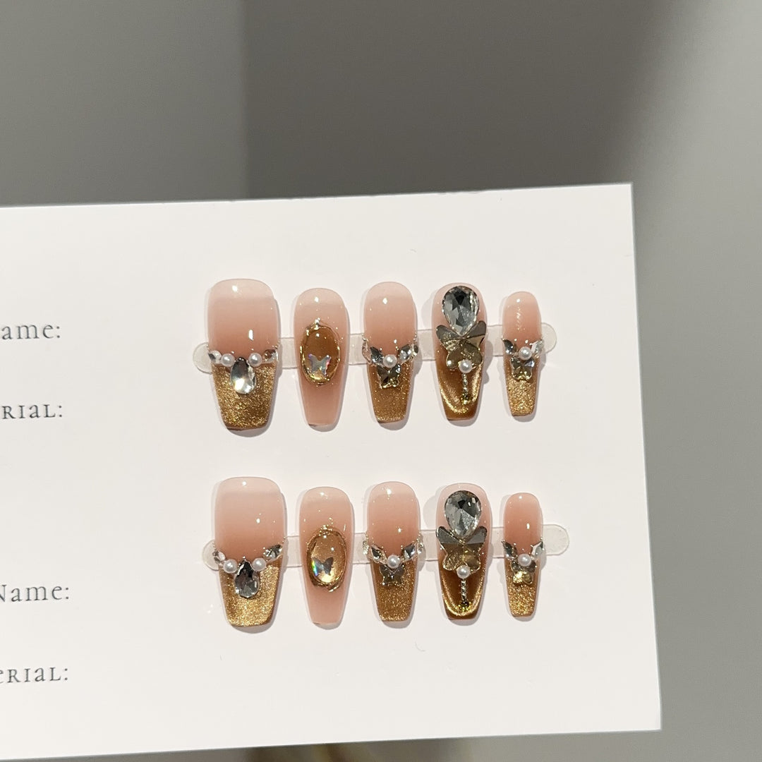 Elegant Gemstone-Accent Press-On Nail Set