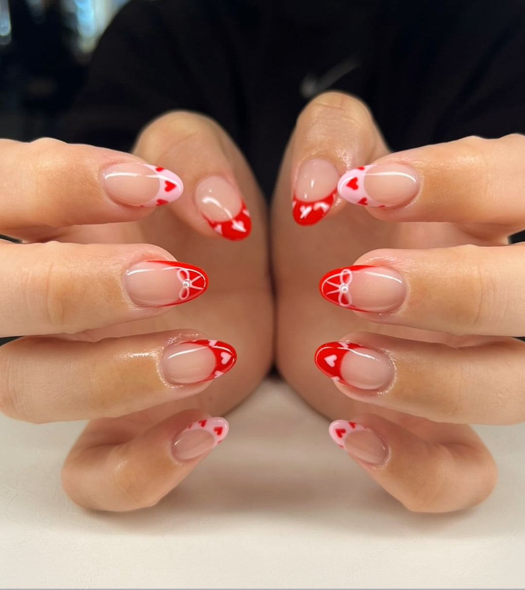 Heart-Themed French Tip Press-On Nails Kalsten