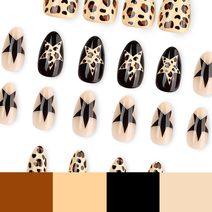 Artistic Nail Extensions with Leopard and Star Design Kalsten