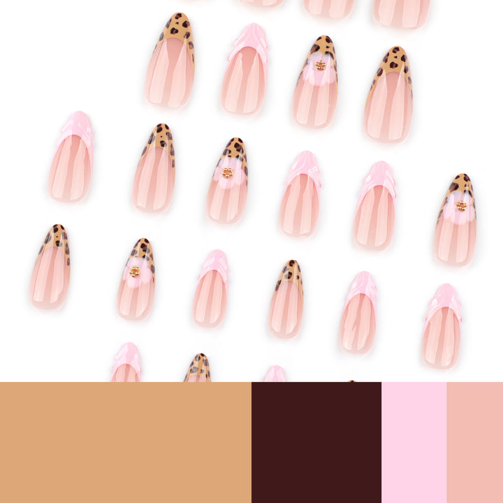 Artful stiletto nails with floral leopard pattern Kalsten