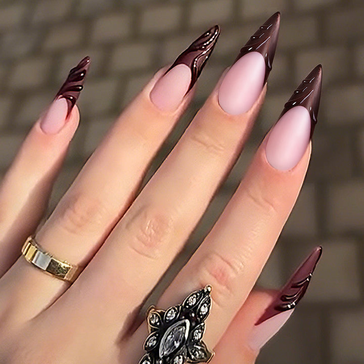 Elegant Stiletto Press-On Nail Set with Decorative Design Kalsten