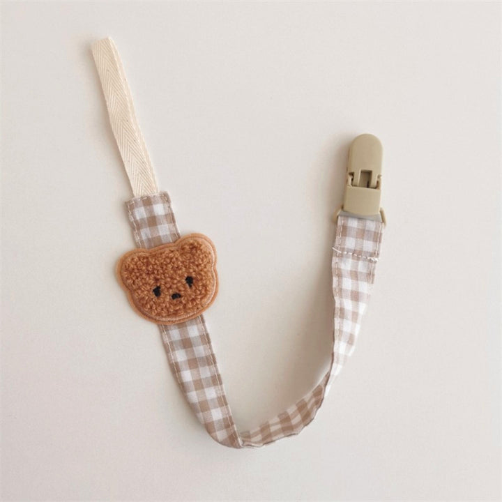 Cotton Gingham Pacifier Clip with Plush Bear Applique and Quick-Release Safety Clip