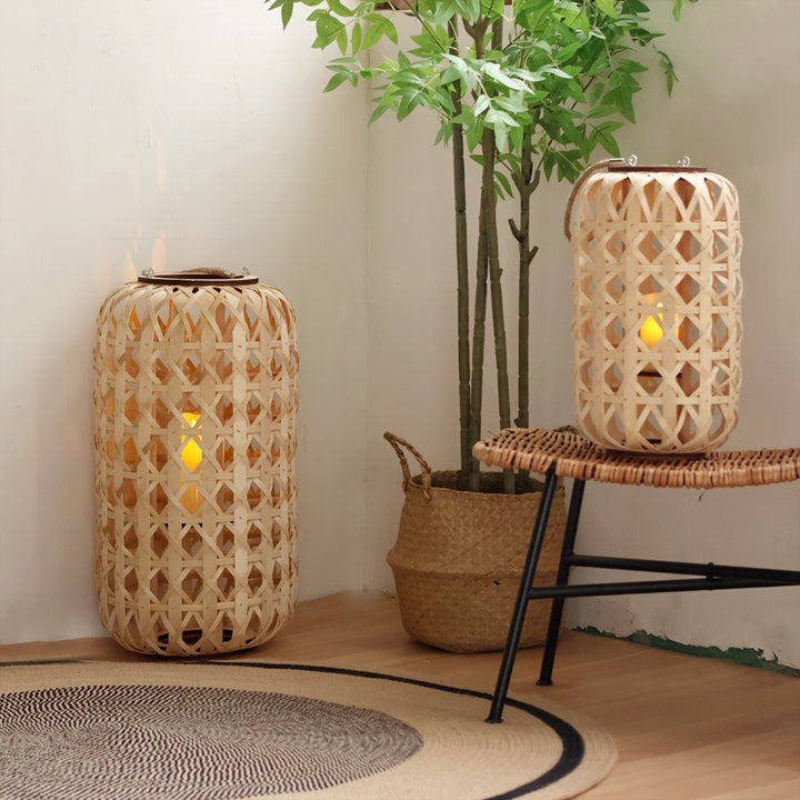Elegant lantern made of handwoven natural material Kalsten