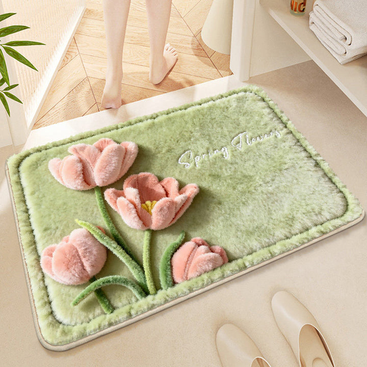 Floral-Themed Soft Microfiber Bath Mat