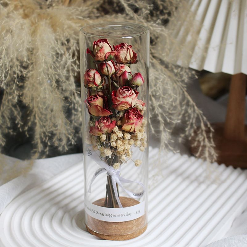 Preserved Flower Display in Elegant Glass Cylinder
