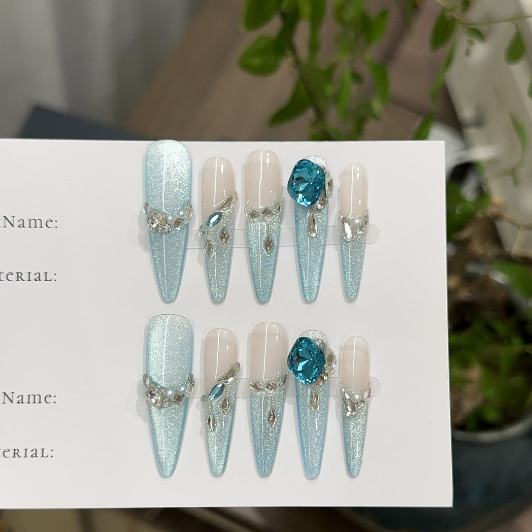 Glamorous Press-On Nail Art Set with Rhinestone Accents