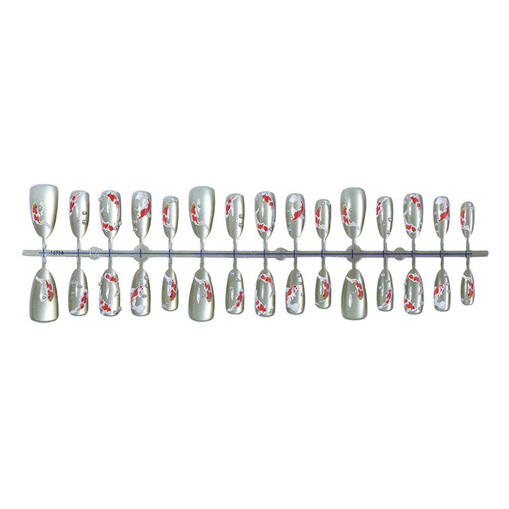 Artificial nail set with filigree koi fish designs and glitter accents Kalsten