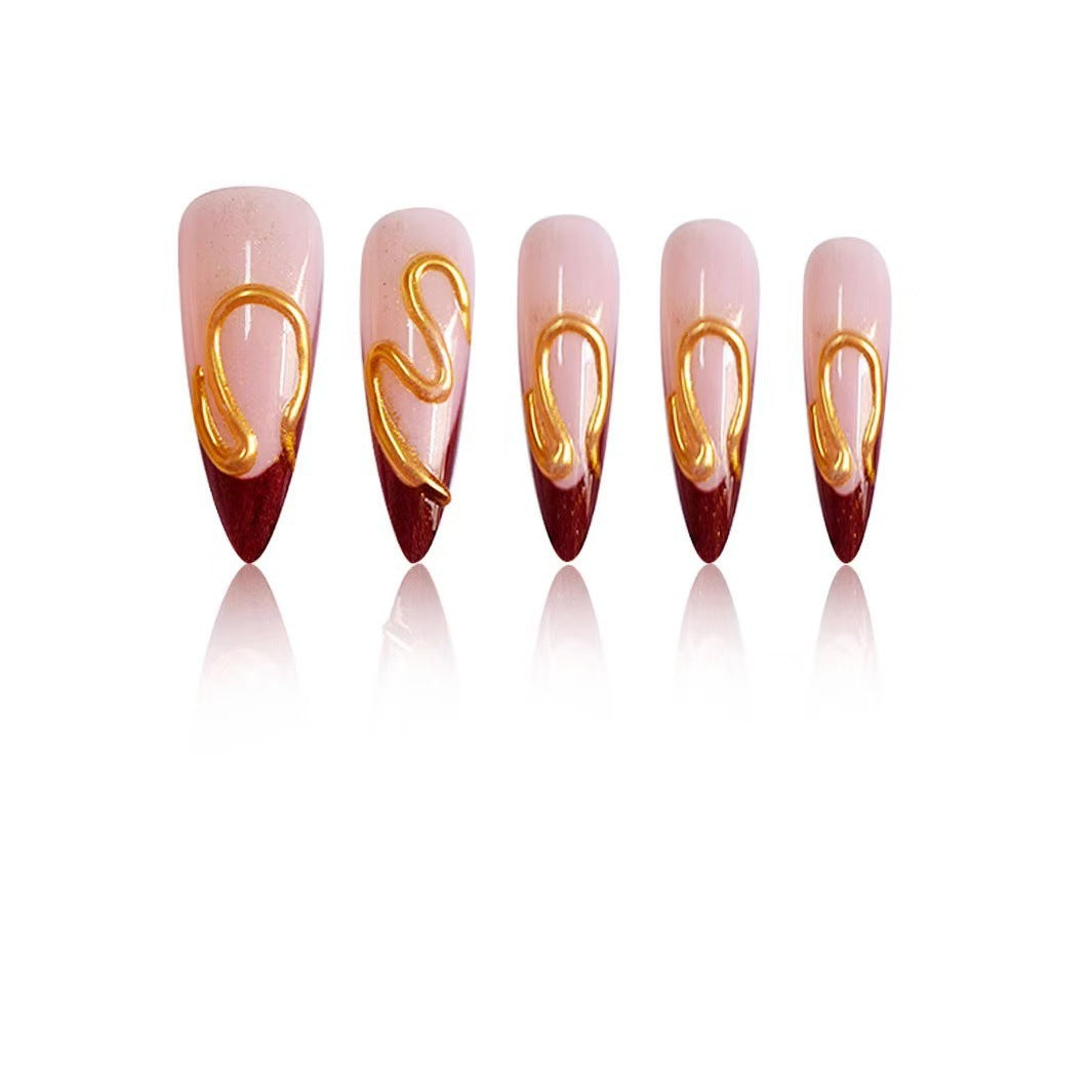 Artistic Stiletto Nail Extensions with Abstract Design Kalsten