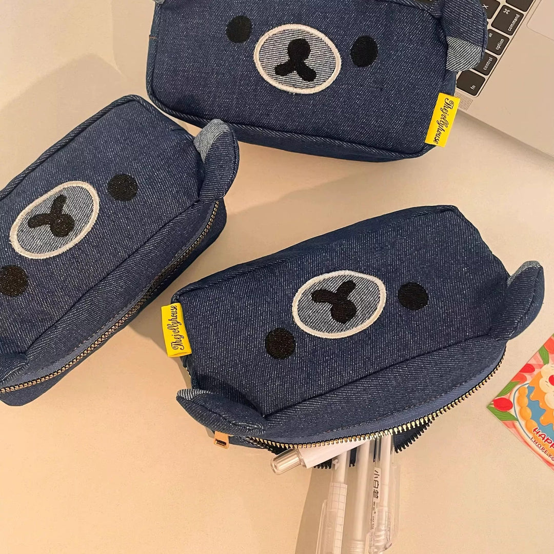 Cute Bear-Shaped Denim Pencil Case