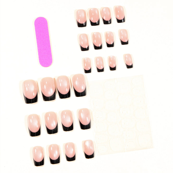 Elegant Black-Tipped Gel Nail Extensions Kalsten