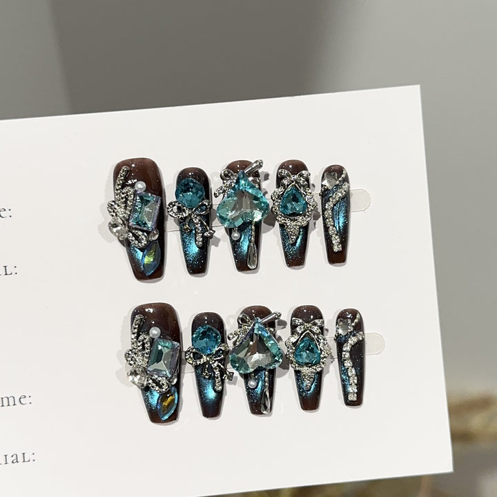 Artistic Crystal-Embellished Press-On Nail Set