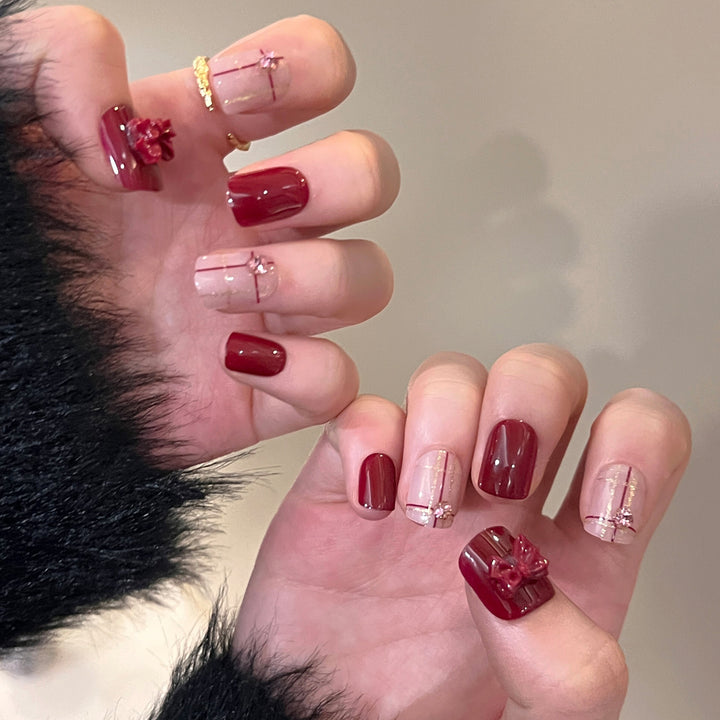 Decorative Press-On Nail Art Extensions with Bow Accents Kalsten